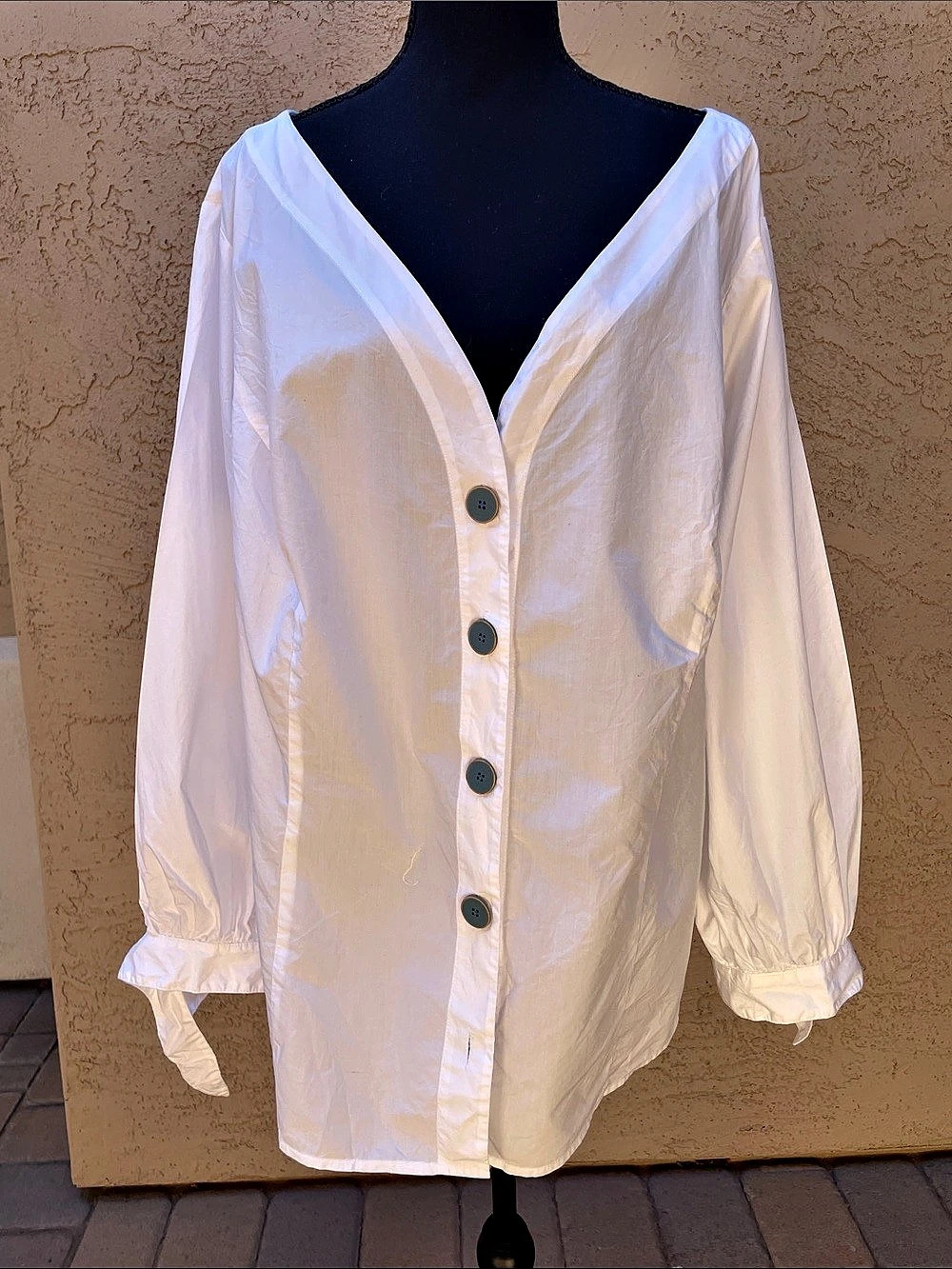 Anthropologie Maeve White Button Front Tie-Cuff Blouse